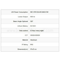 โคมไฟถนนโซล่าเซลล์ 5W DJ602 (เดย์ไลท์) IWACHI