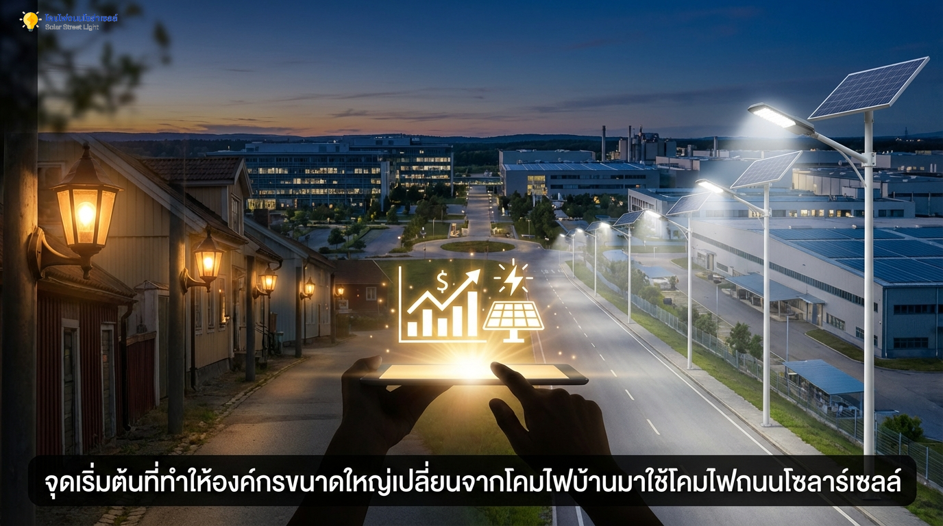 จุดเริ่มต้นที่ทำให้องค์กรขนาดใหญ่หันมาใช้ไฟถนนโซล่าเซลล์แทนไฟบ้าน