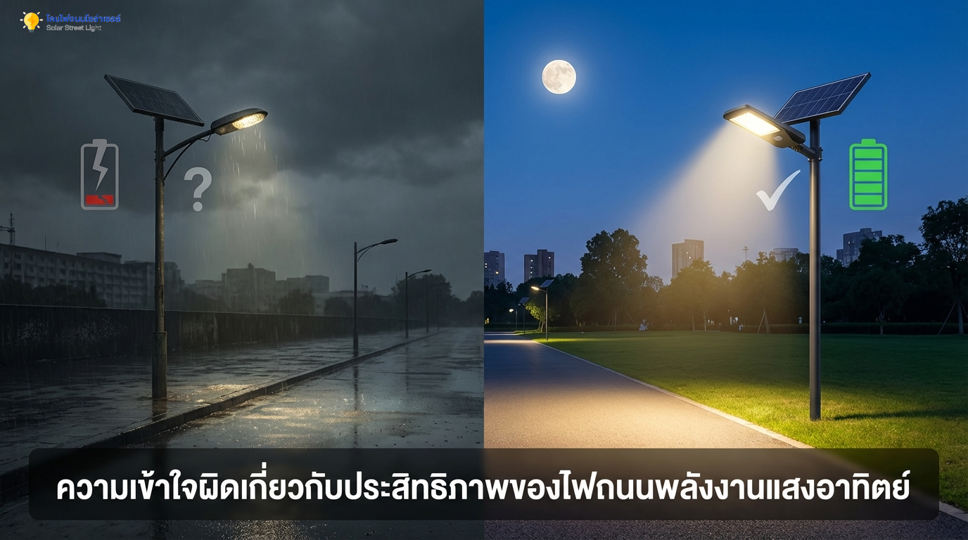 ความเชื่อผิดเกี่ยวกับประสิทธิภาพของโคมไฟถนนโซล่าเซลล์
